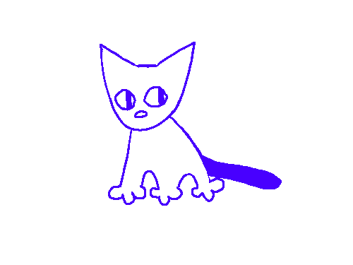 a drawing of a blue cat.